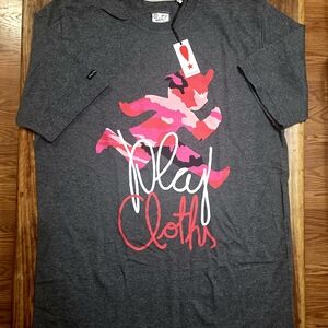 Play Cloths Gray Graphic T-Shirt with Red and Pink Design